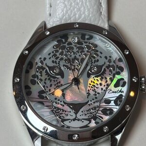 Tiger Head Watch With White Leather Band
